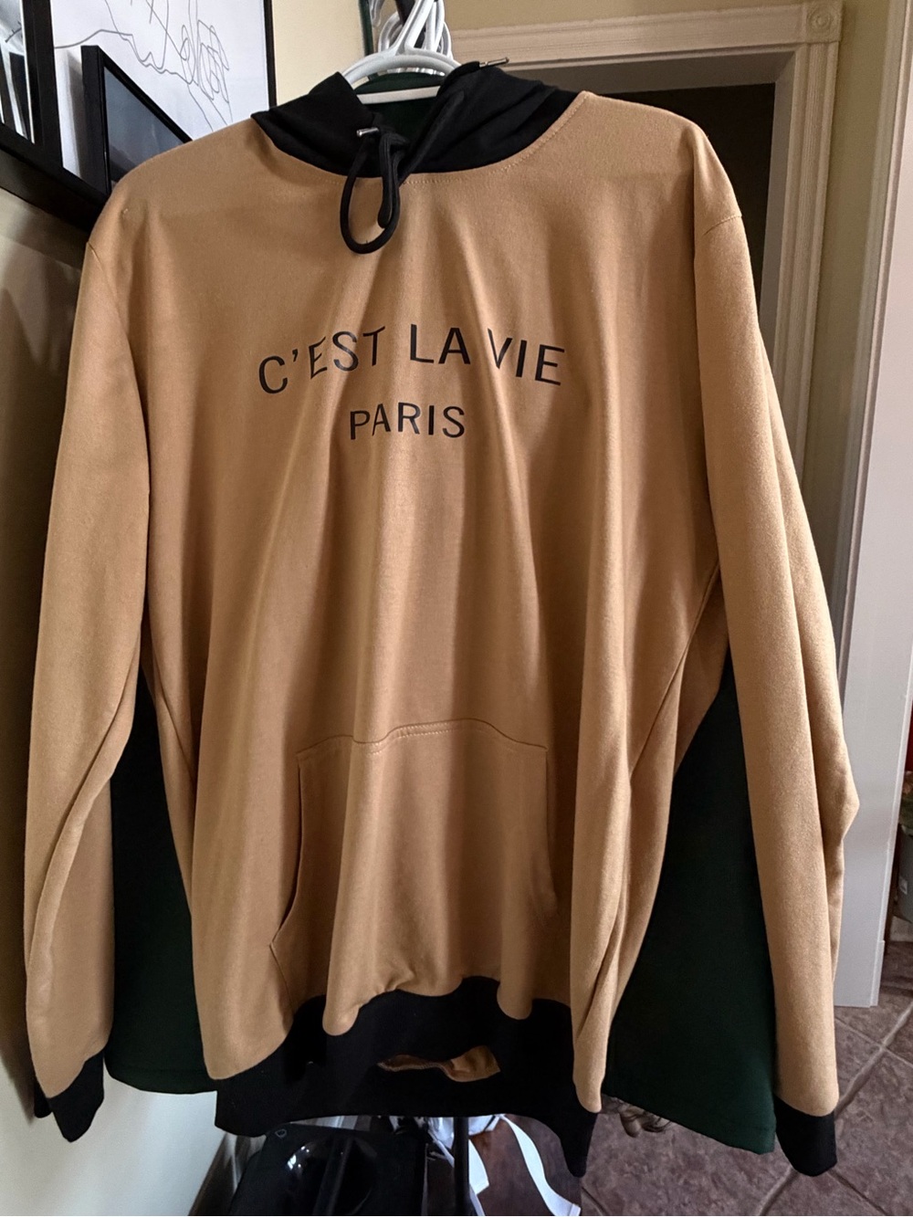 C’est La Vie Paris Lightweight Hoodie XL Beige Black